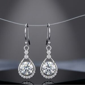 New Elegant 2ct Total Weight Moissanite Drop Halo Earrings with GRA